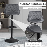 easycomfort easycomfort set 2 sgabelli da bar altezza regolabile con base in metallo e seduta in velluto sgabelli moderni con schienale e poggiapiedi 46x48x83 104cm grigio e nero