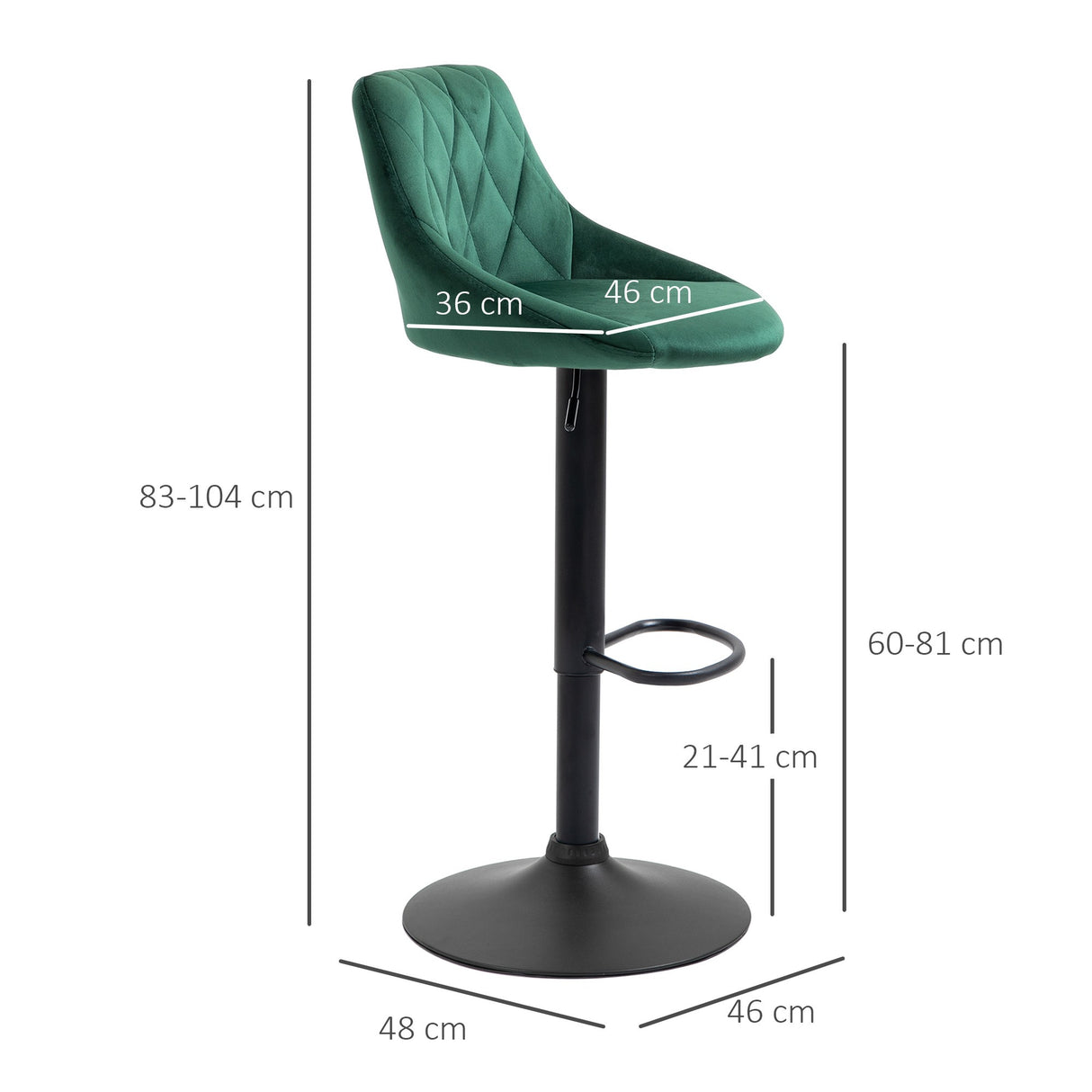 easycomfort easycomfort set 2 sgabelli da bar altezza regolabile con base in metallo e seduta in velluto sgabelli moderni con schienale e poggiapiedi 46x48x83 104 cm verde