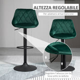 easycomfort easycomfort set 2 sgabelli da bar altezza regolabile con base in metallo e seduta in velluto sgabelli moderni con schienale e poggiapiedi 46x48x83 104 cm verde