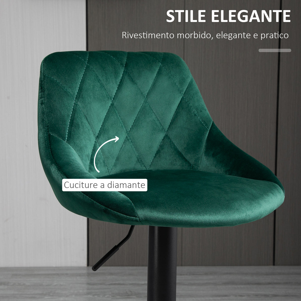 easycomfort easycomfort set 2 sgabelli da bar altezza regolabile con base in metallo e seduta in velluto sgabelli moderni con schienale e poggiapiedi 46x48x83 104 cm verde