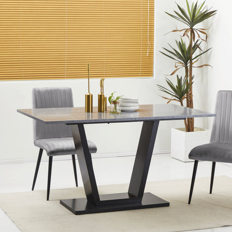 easycomfort easycomfort tavolo da pranzo per 4 6 persone con piano effetto marmo e base in acciaio 140x80x76cm nero
