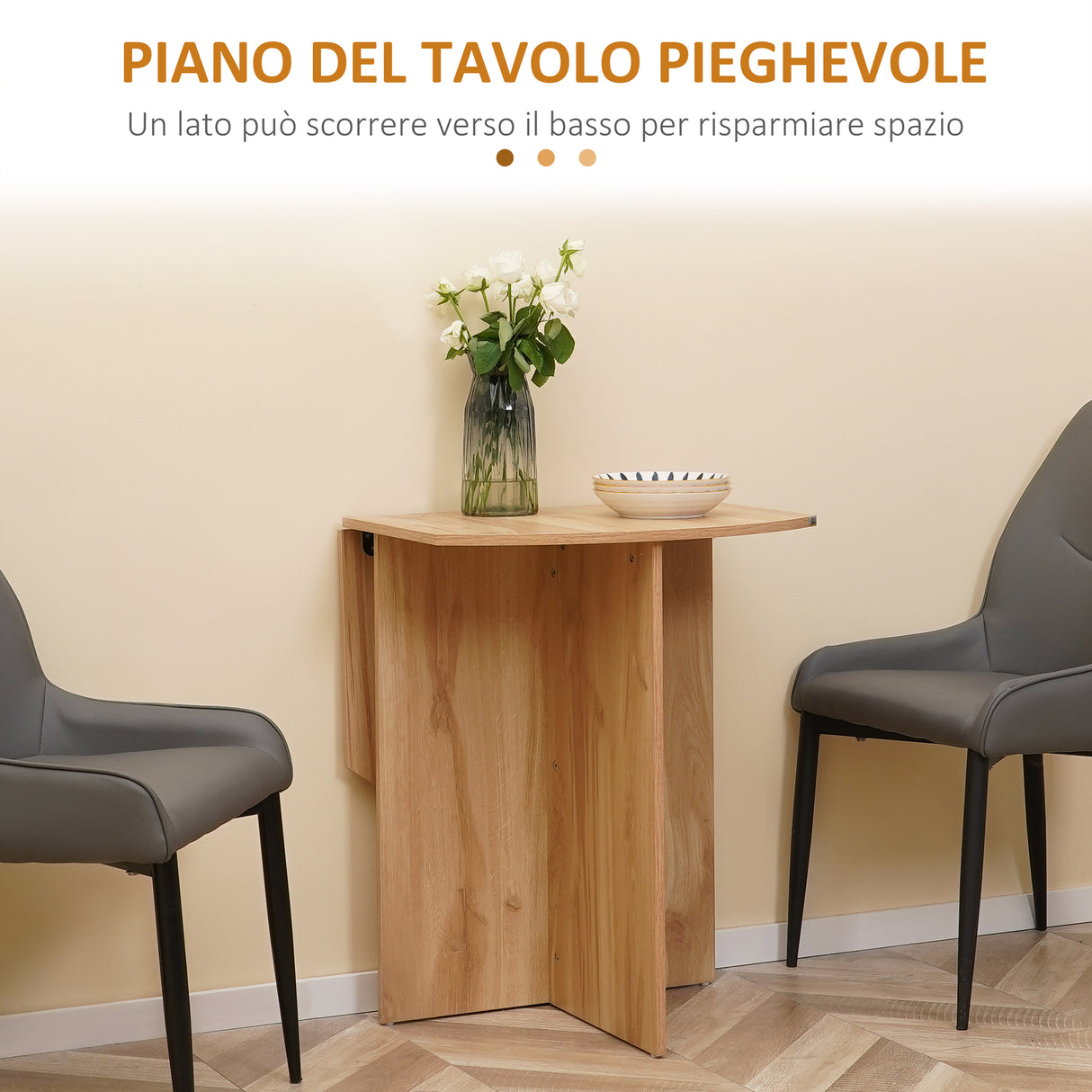 easycomfort easycomfort tavolo da pranzo pieghevole salvaspazio in legno 90x60x74cm quercia