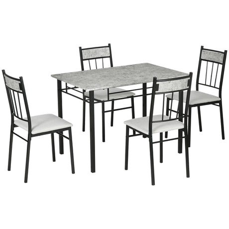easycomfort easycomfort set tavolo e sedie 5pz tavolo da pranzo rettangolare in metallo e mdf e 4 sedie da pranzo grigio e nero