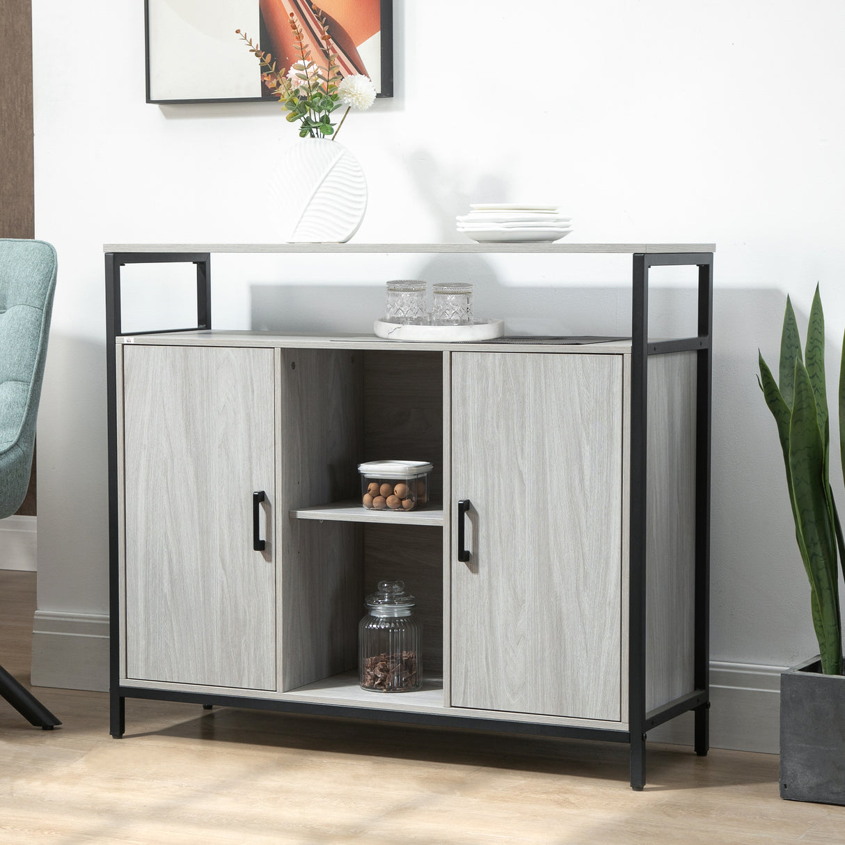 easycomfort easycomfort credenza moderna in legno con 2 armadietti e ripiani mobile cucina e per ingresso grigio chiaro 100x34x87 2cm