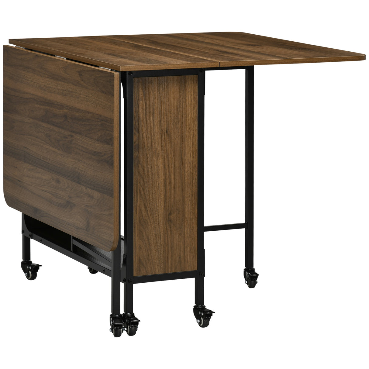 easycomfort easycomfort tavolo pieghevole con 6 ruote e mensola stile industriale in legno e metallo marrone chiaro