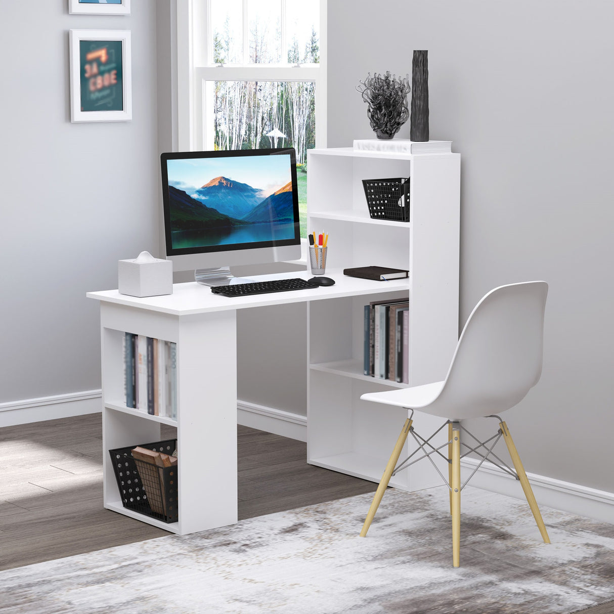 easycomfort easycomfort scrivania computer con libreria salvaspazio tavolo da pranzo per ufficio e studio 120x55x120 cm bianco ean 8054144130781