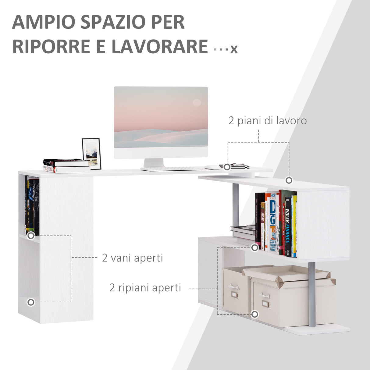 easycomfort easycomfort scrivania moderna angolare e girevole con libreria tavolo da pranzo in truciolato bianco 140x120x78 cm ean 8054144130217