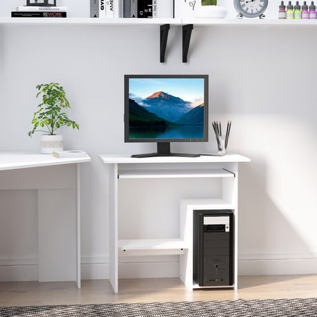easycomfort easycomfort scrivania per computer porta pc moderna salvaspazio scrivania da uffcio con ripiano per cpu e mensola tastiera estraibile in legno 80x45x75cm bianco