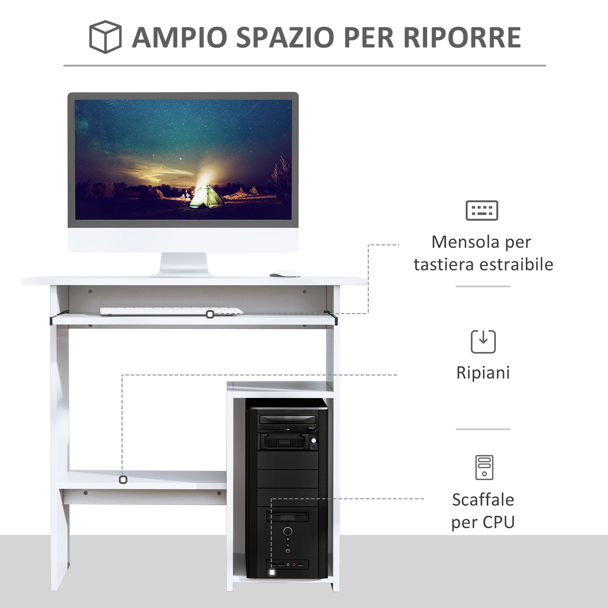 easycomfort easycomfort scrivania per computer porta pc moderna salvaspazio scrivania da uffcio con ripiano per cpu e mensola tastiera estraibile in legno 80x45x75cm bianco