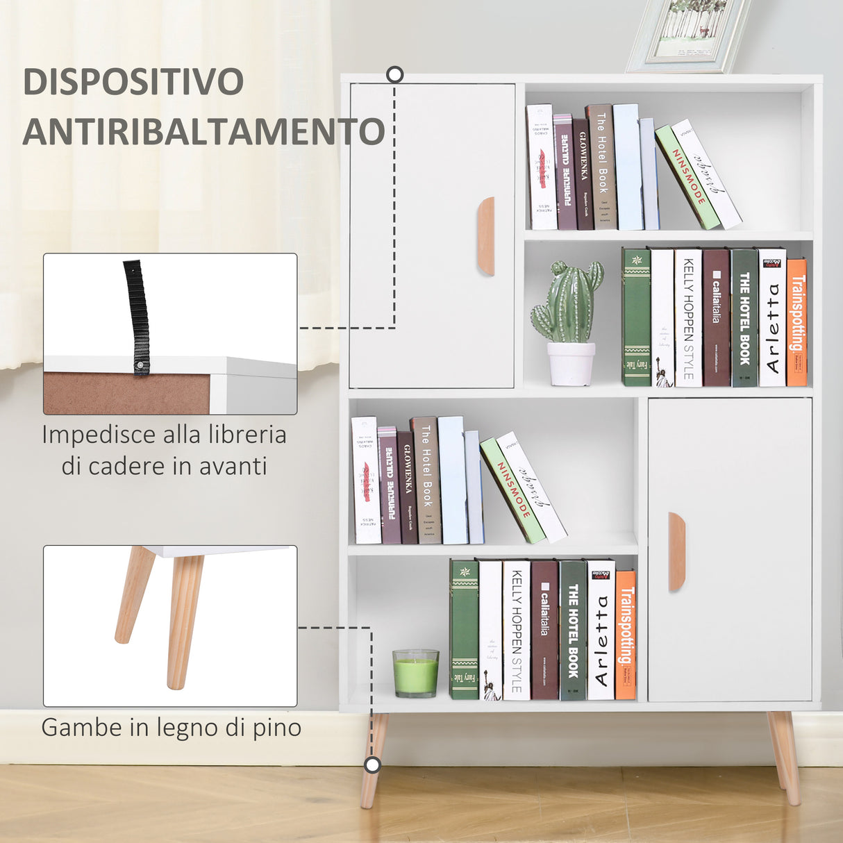 easycomfort easycomfort libreria scaffale multifunzionale salvaspazio con 2 porte da soggiorno pannelli particelle 80 x 23 5 x 123cm bianco ean 8054144132976