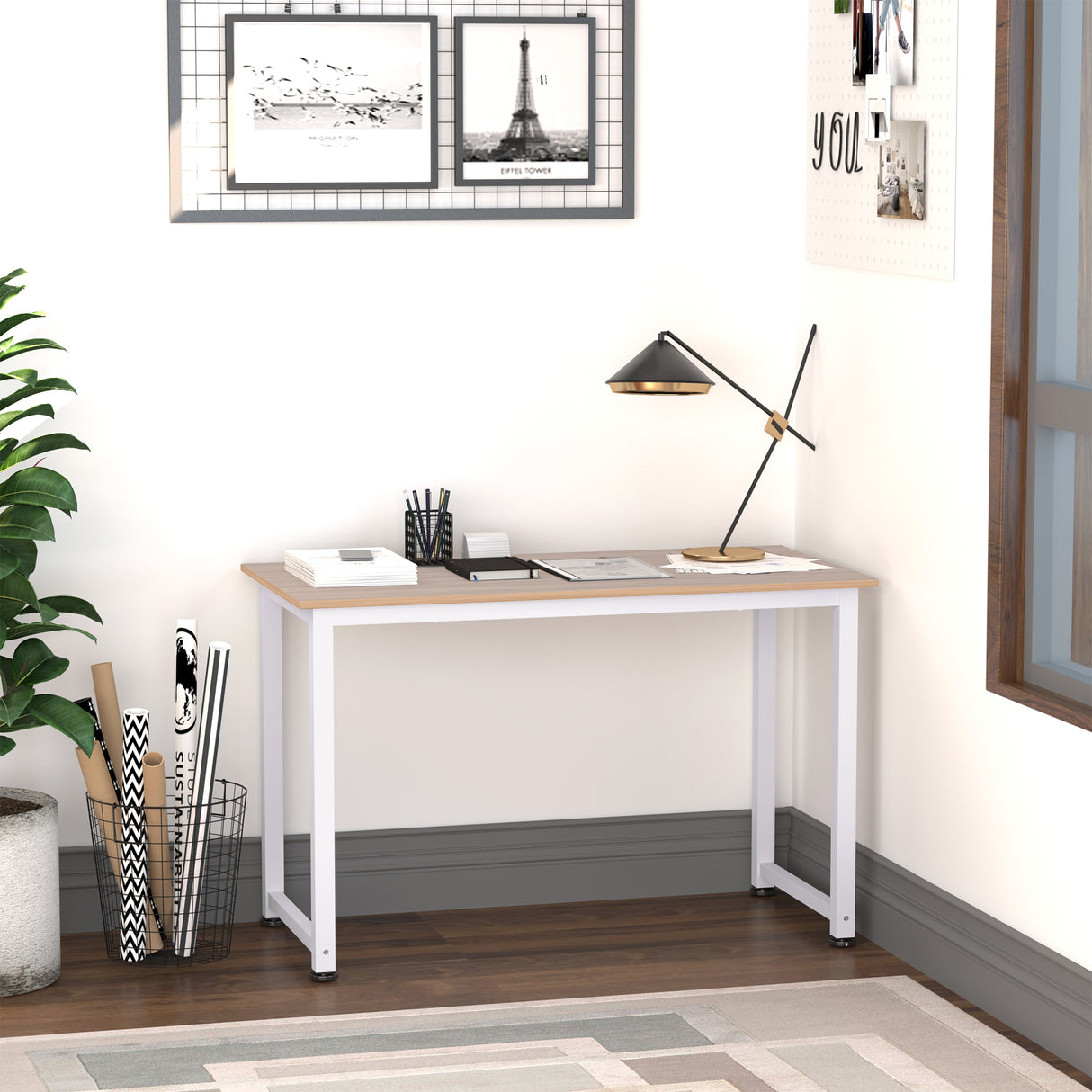 easycomfort easycomfort tavolo scrivania in legno mdf color rovere e gambe in metallo bianco ean 8054111849838
