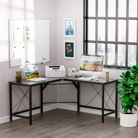 easycomfort easycomfort scrivania spaziosa nera e finitura in rovere perfetta postazione da lavoro per casa e ufficio a forma di l con soluzione angolare finitura in rovere 150x150x76cm nera ean 8054144134499