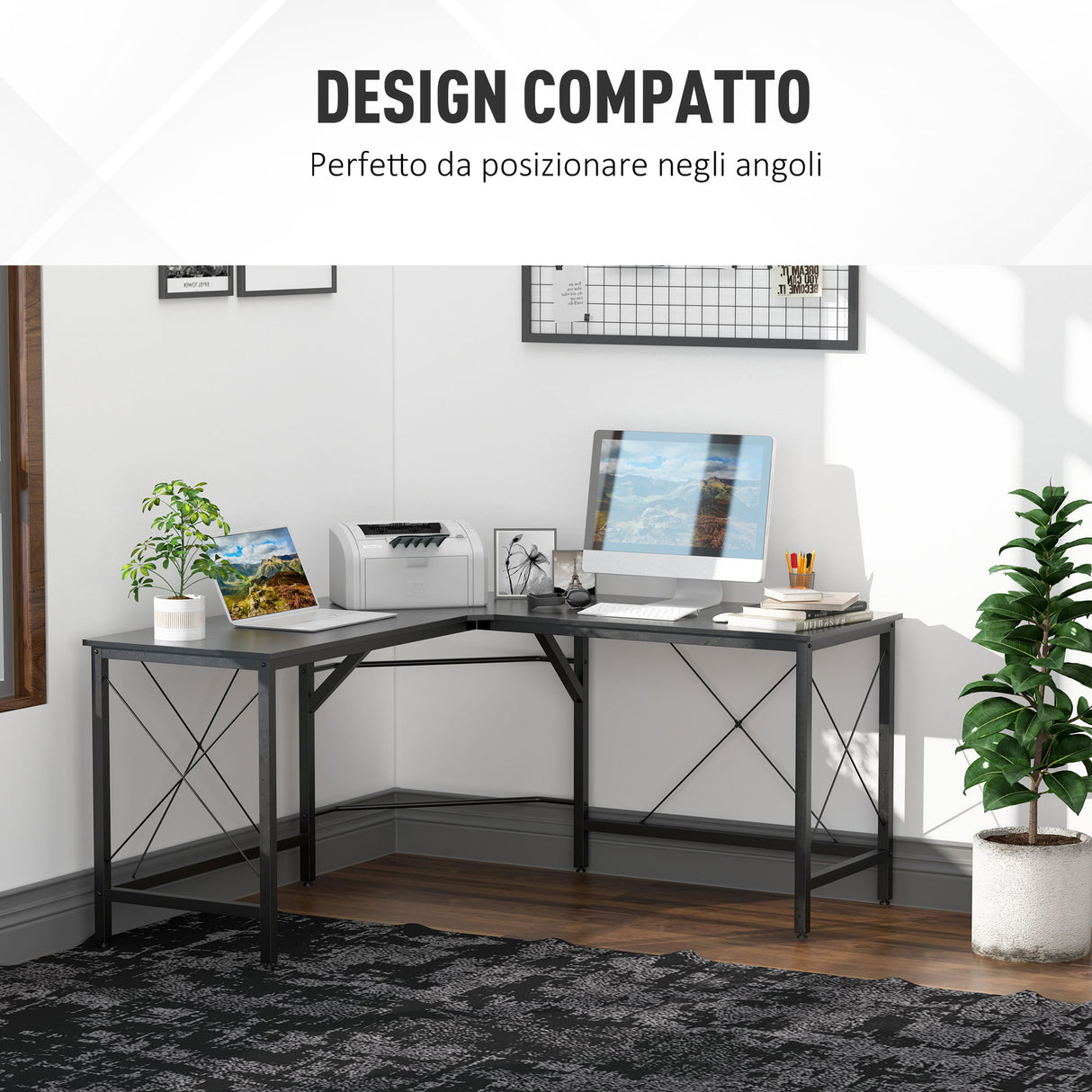 easycomfort easycomfort scrivania spaziosa nera e finitura in rovere perfetta postazione da lavoro per casa e ufficio a forma di l con soluzione angolare finitura in rovere 150x150x76cm nera ean 8054144134499
