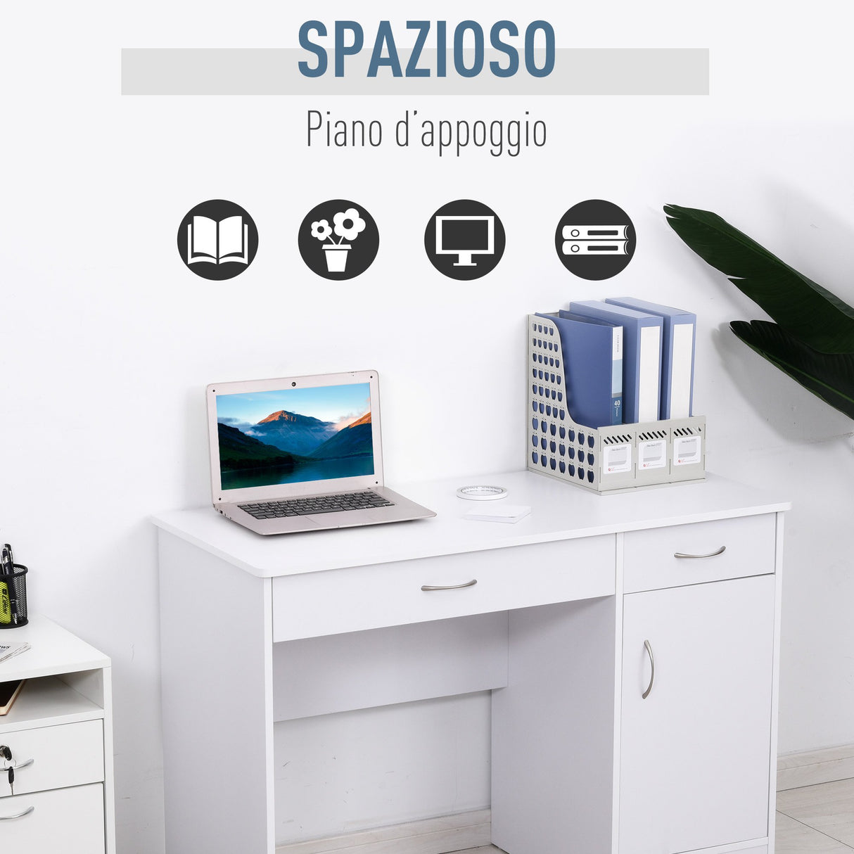 easycomfort easycomfort scrivania moderna per pc e computer con 2 cassetti e 1 armadietto scrivania con libreria salvaspazio per ufficio o camera in legno bianco ean 8054111847667