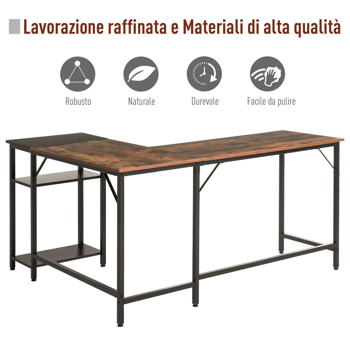 easycomfort easycomfort scrivania angolare per computer stile industriale con ripiano laterale nera ean 8054144130255
