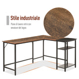 easycomfort easycomfort scrivania angolare per computer stile industriale con ripiano laterale nera ean 8054144130255
