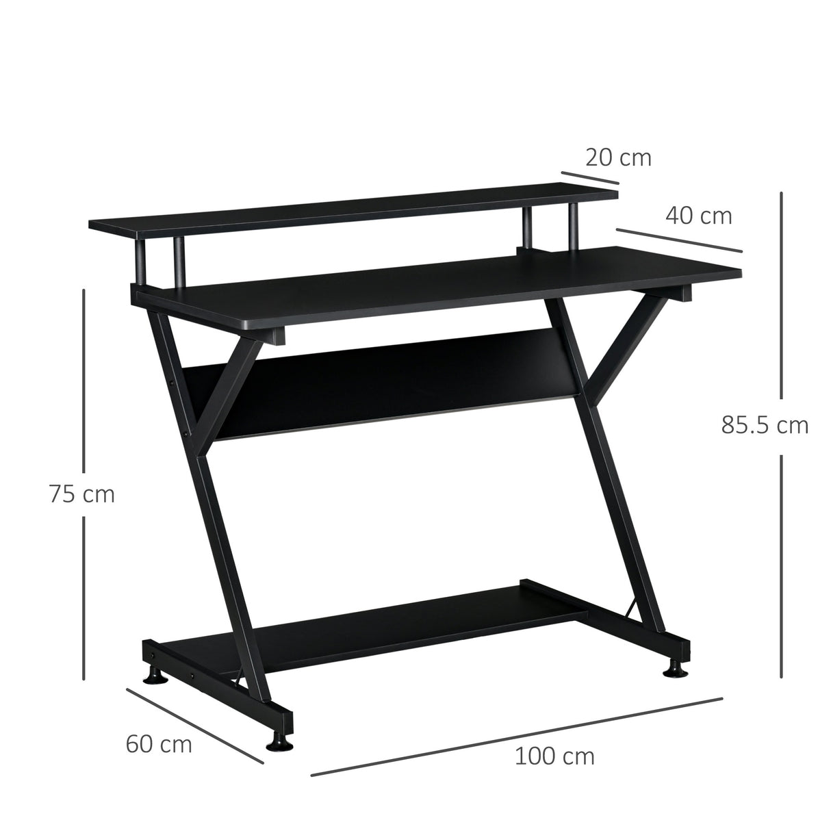 easycomfort easycomfort tavolo porta pc salvaspazio con ripiano monitor rialzato 100x60x85 5cm legno nero