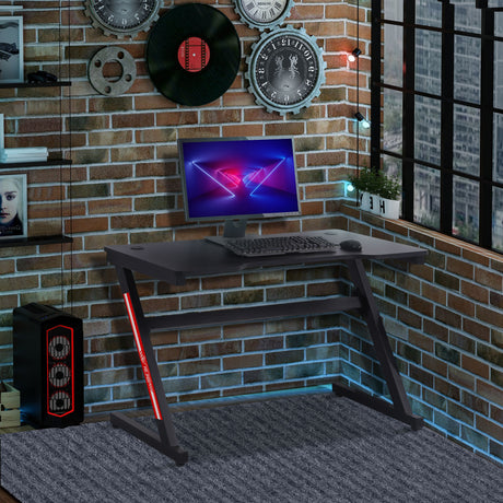 easycomfort easycomfort scrivania gaming moderna per camera o ufficio con 2 fori passacavi 120x60x73cm nero