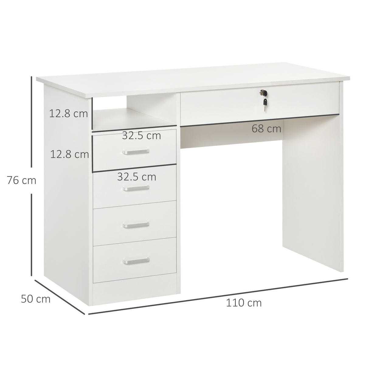 easycomfort easycomfort scrivania per camera o ufficio in legno con 2 cassetti e 2 chiavi 110x50x76cm bianco