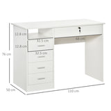 easycomfort easycomfort scrivania per camera o ufficio in legno con 2 cassetti e 2 chiavi 110x50x76cm bianco
