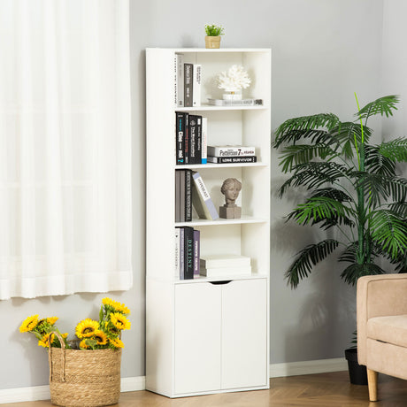 easycomfort easycomfort libreria moderna 4 ripiani con armadietto a 2 ante in legno 59x29x180cm bianca