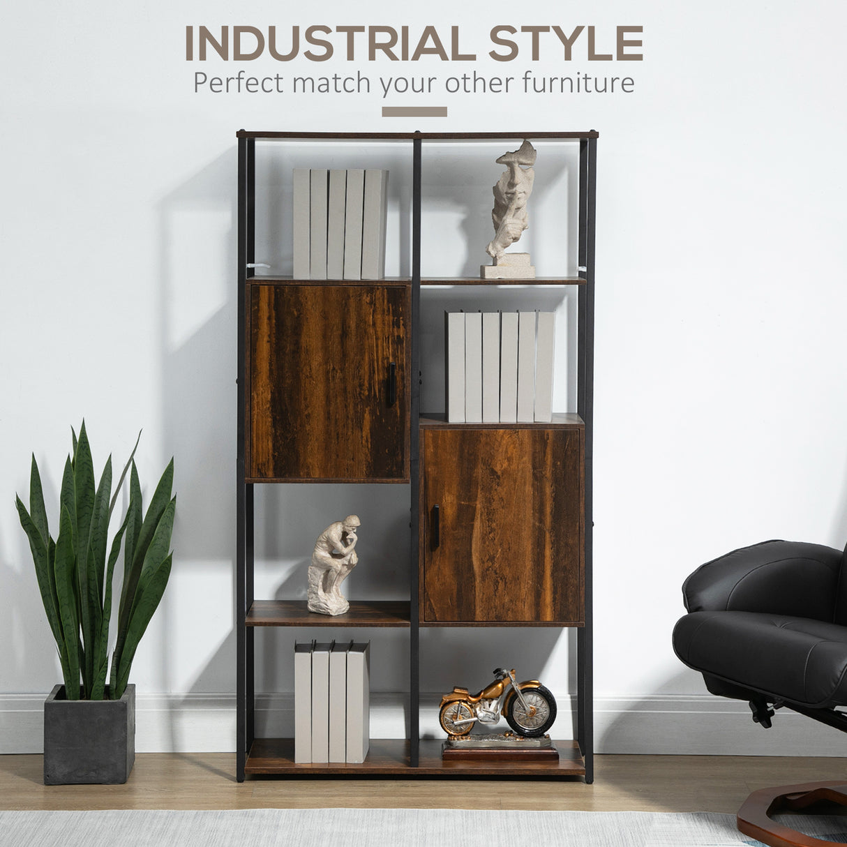 easycomfort easycomfort libreria stile industriale con 4 ripiani e 2 armadietti 90x30x159 5cm nero e marrone