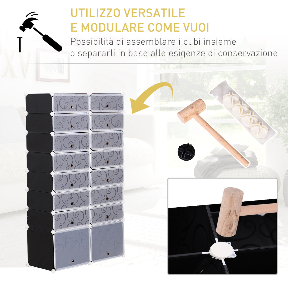 easycomfort easycomfort guardaroba modulare scarpiera cubi a 8 ripiani 2 righe bianco e nero in plastica 95 x 37 x 160 cm ean 8054144130873