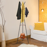 easycomfort easycomfort appendiabiti ad albero con 2 ripiani nero e marrone in metallo e legno ean 8054111843195