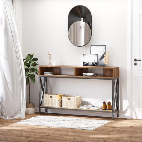 easycomfort easycomfort tavolo consolle stile vintage industriale con 3 ripiani e telaio in metallo color noce e nero 120x23 5x75cm