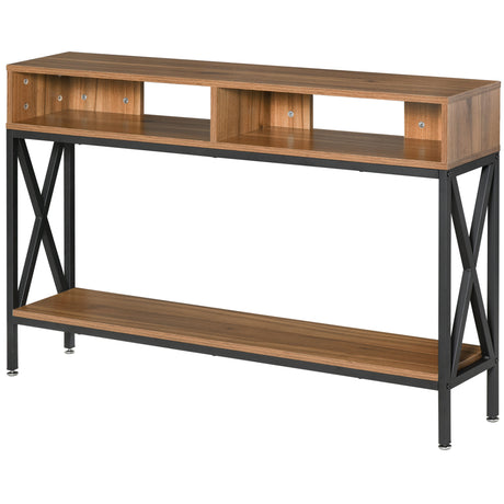 easycomfort easycomfort tavolo consolle stile vintage industriale con 3 ripiani e telaio in metallo color noce e nero 120x23 5x75cm