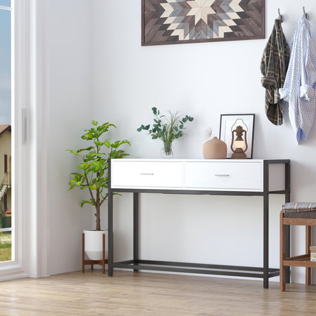 easycomfort easycomfort tavolo consolle per ingresso con 2 cassetti in legno bianco e metallo nero ean 8054144132648