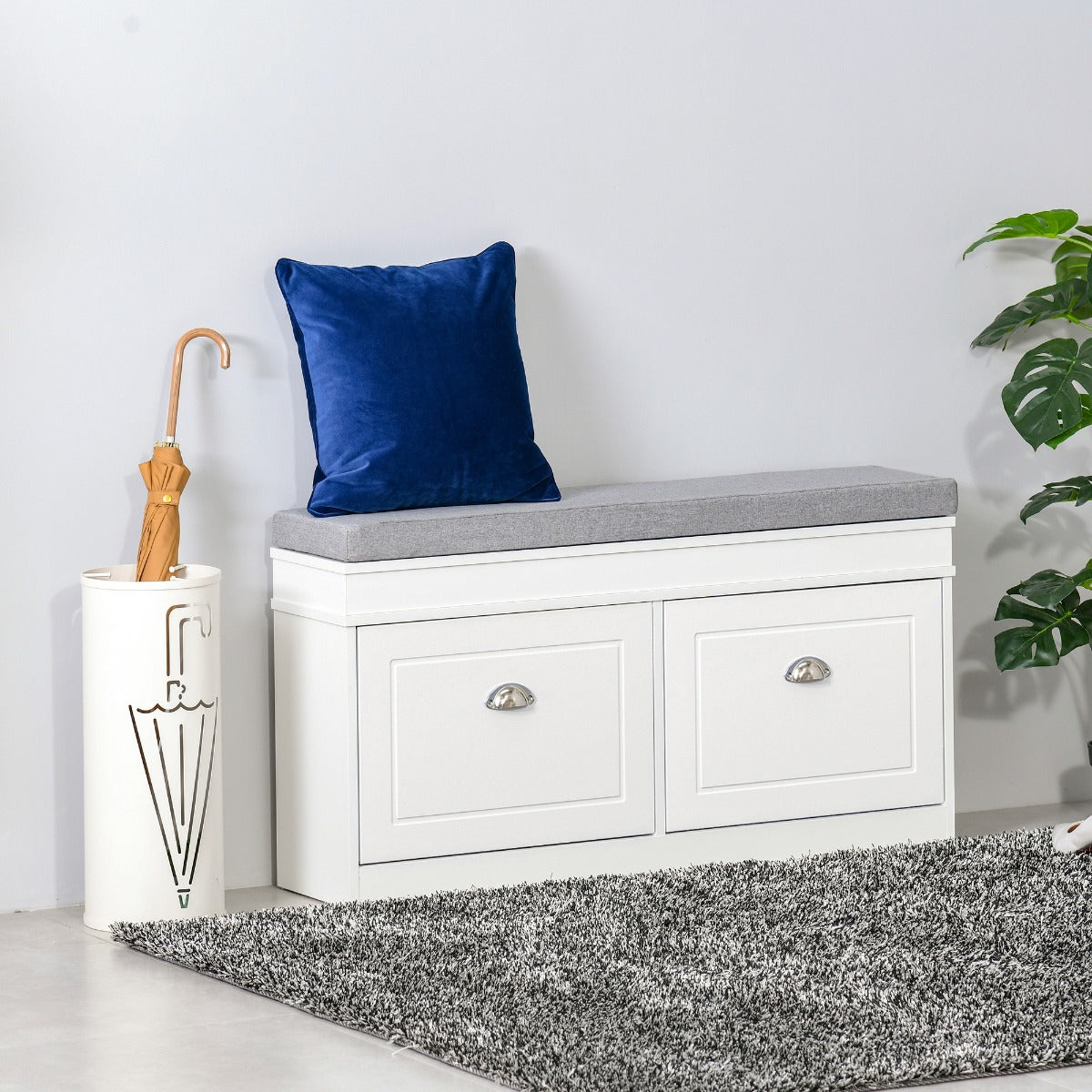 easycomfort easycomfort panca scarpiera salvaspazio in legno con cuscino 2 cassetti con mensola regolabile per 8 scarpe 104x24x55cm bianco