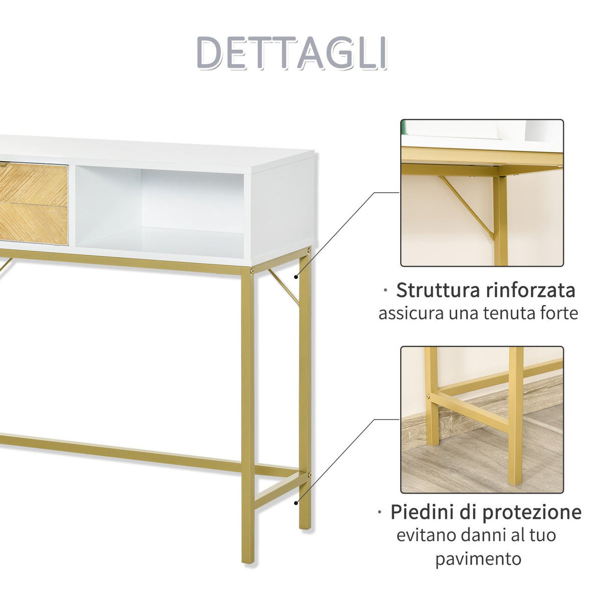 easycomfort easycomfort tavolo consolle in legno consolle da ingresso o salotto con design moderno bianco e oro 80x30x80 5cm