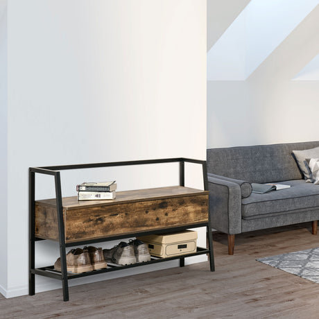 easycomfort easycomfort mobile scarpiera con vano contenitore legno e metallo marrone