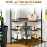 easycomfort easycomfort appendiabiti da terra angolare con panca e scarpiera in stile industriale 50x50x183cm marrone