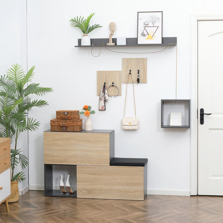 easycomfort easycomfort set mobile da ingresso con attaccapanni scarpiera con panca e scaffale grigio e naturale
