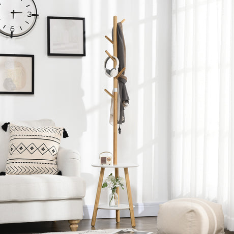easycomfort easycomfort appendiabiti da terra per ingresso in mdf e alluminio con 5 ganci in bambu e tavolino rotondo 39 5x39 5x171 cm