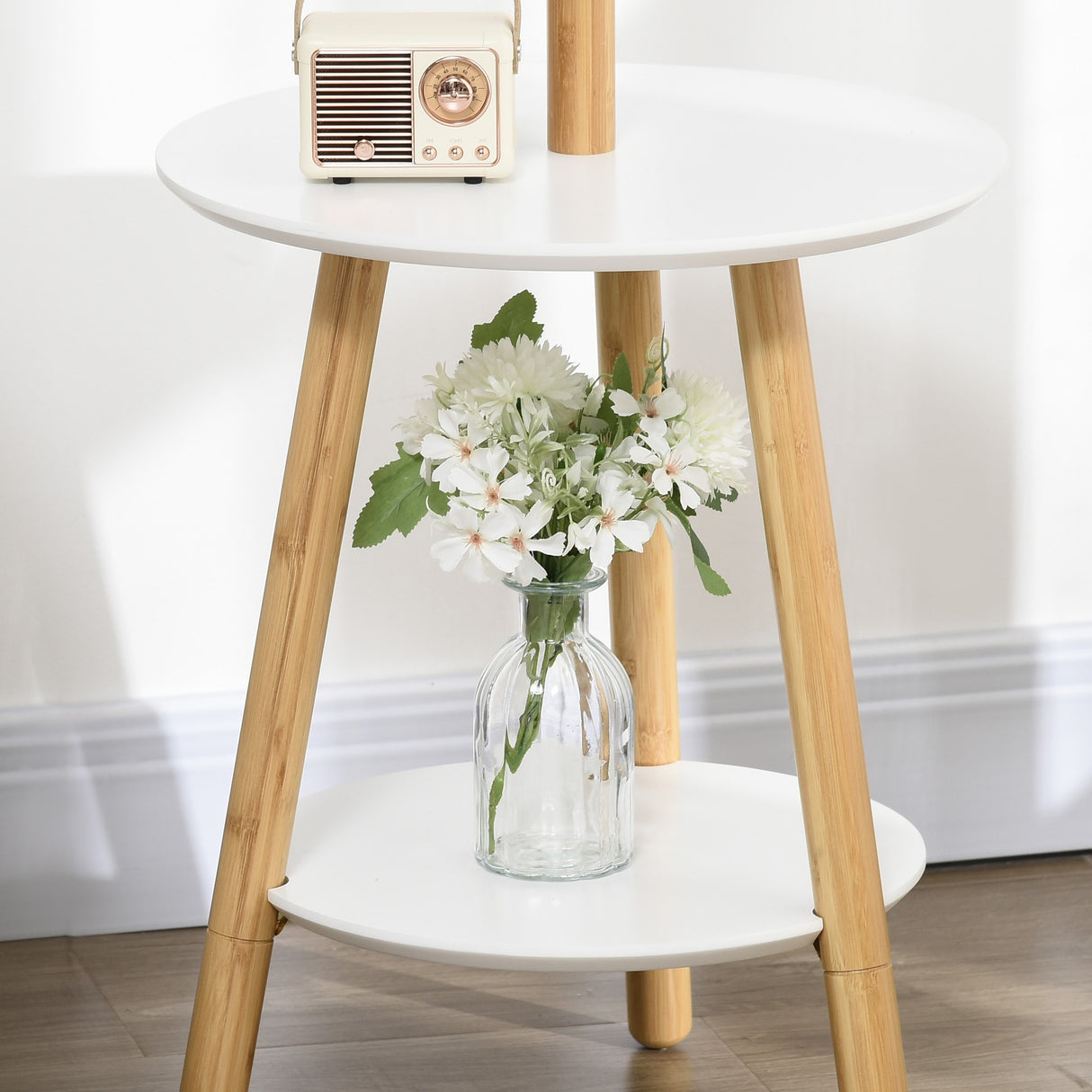 easycomfort easycomfort appendiabiti da terra per ingresso in mdf e alluminio con 5 ganci in bambu e tavolino rotondo 39 5x39 5x171 cm