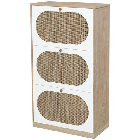 easycomfort easycomfort scarpiera stile boho in rattan truciolato e mdf con 3 ripiani regolabili per 18 paia max 60x24x115 cm