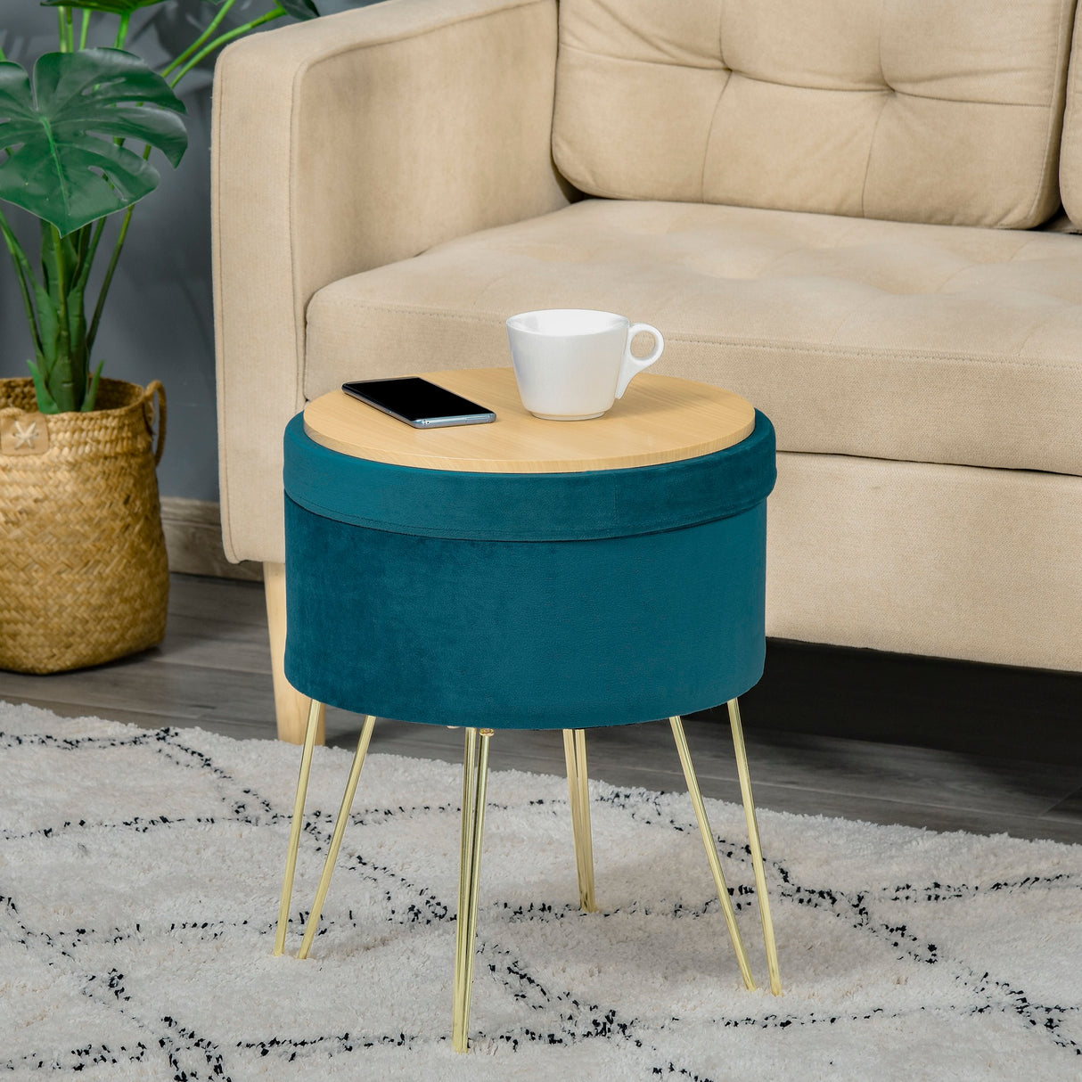 easycomfort easycomfort pouf contenitore 2 in 1 con funzione sgabello e tavolino in legno e velluto verde metallo con finitura oro 36x36x45cm ean 8054111847643