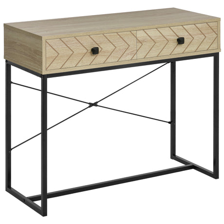 easycomfort easycomfort tavolo consolle vintage in legno e metallo nero per un ingresso dal design contemporaneo 2 cassetti 90x35x76cm ean 8054144131542
