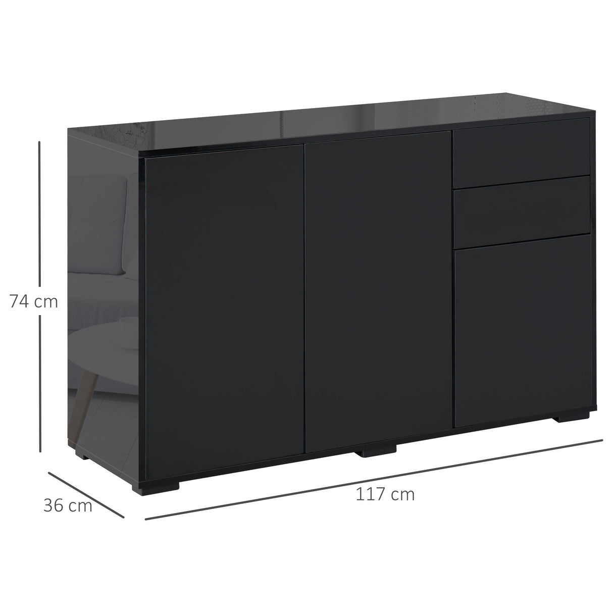 easycomfort easycomfort mobiletto multiuso nero con 2 cassetti e 2 armadietti ad apertura a pressione 117x36x74cm