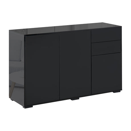 easycomfort easycomfort mobiletto multiuso nero con 2 cassetti e 2 armadietti ad apertura a pressione 117x36x74cm