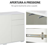 easycomfort easycomfort mobiletto multiuso in legno bianco con 2 cassetti e 2 armadietti con apertura a pressione 117x36x74 cm ean 8054111844659
