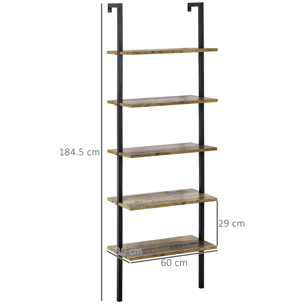 easycomfort easycomfort libreria a scala con 5 ripiani in stile industriale in legno e metallo 60x30x184 5cm marrone