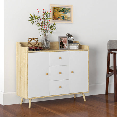 easycomfort easycomfort credenza moderna in truciolato e legno di pino con 3 cassetti e 2 armadietti a 2 livelli 90x32x80a cm