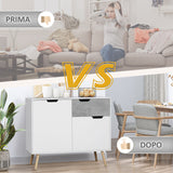 easycomfort easycomfort mobile da salotto con 2 armadietti a 2 ante e cassetto in truciolato e pino 98x39x81 5 cm grigio e bianco