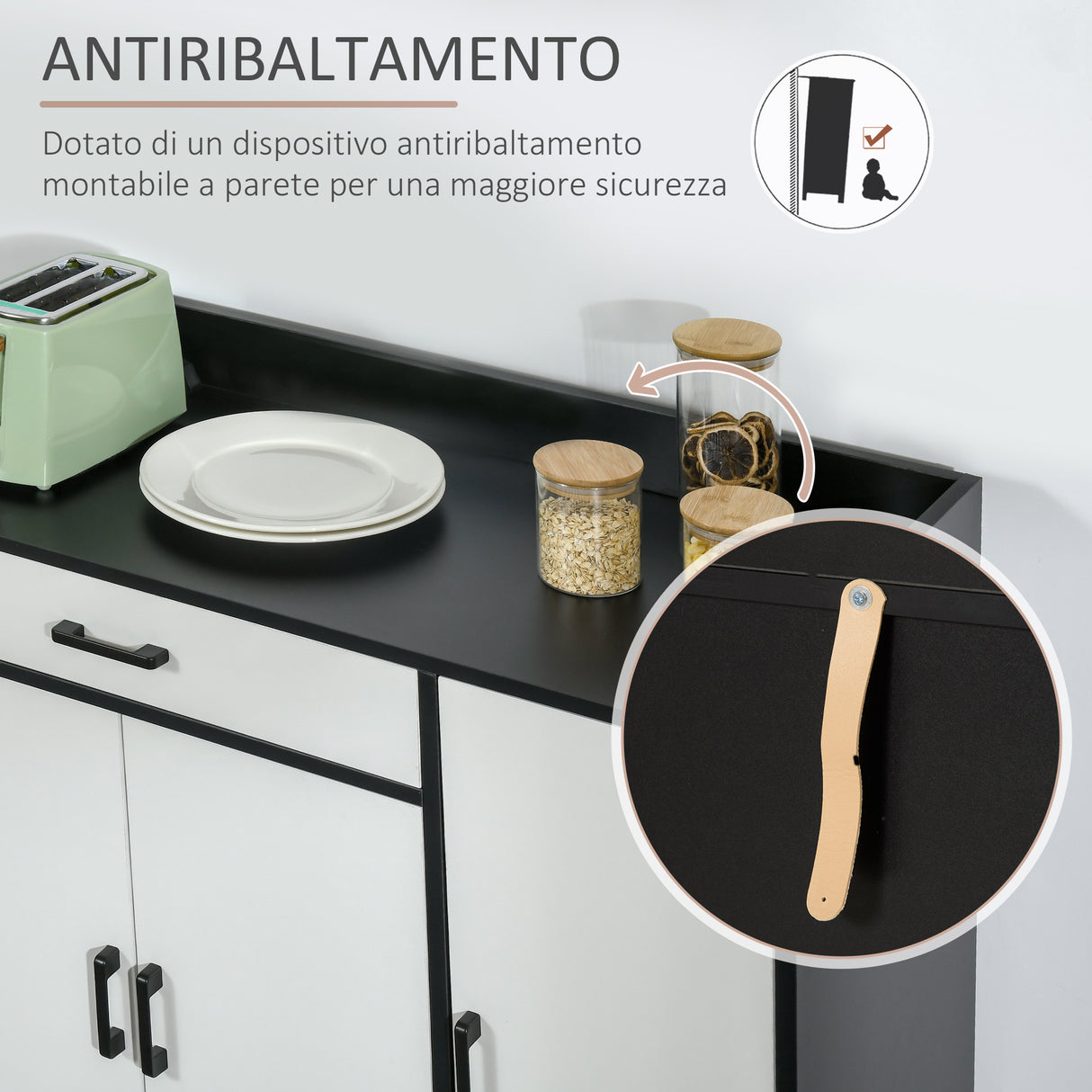 easycomfort easycomfort mobiletto da cucina moderno in mdf con 2 armadietti 1 cassetto e ripiani regolabili 90x40x90 cm bianco e nero