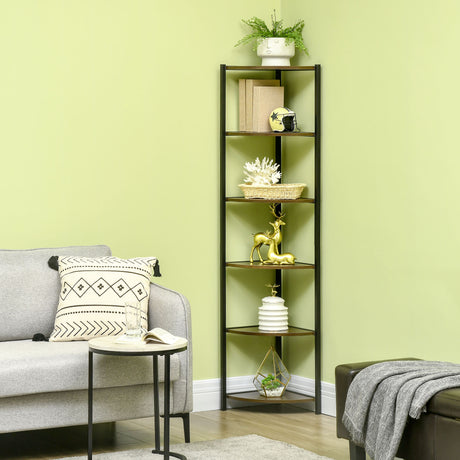 easycomfort easycomfort libreria moderna angolare a 6 ripiani in metallo e mdf 34x34x166cm marrone e nero