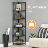 easycomfort easycomfort libreria moderna angolare a 6 ripiani in metallo e mdf 34x34x166cm marrone e nero